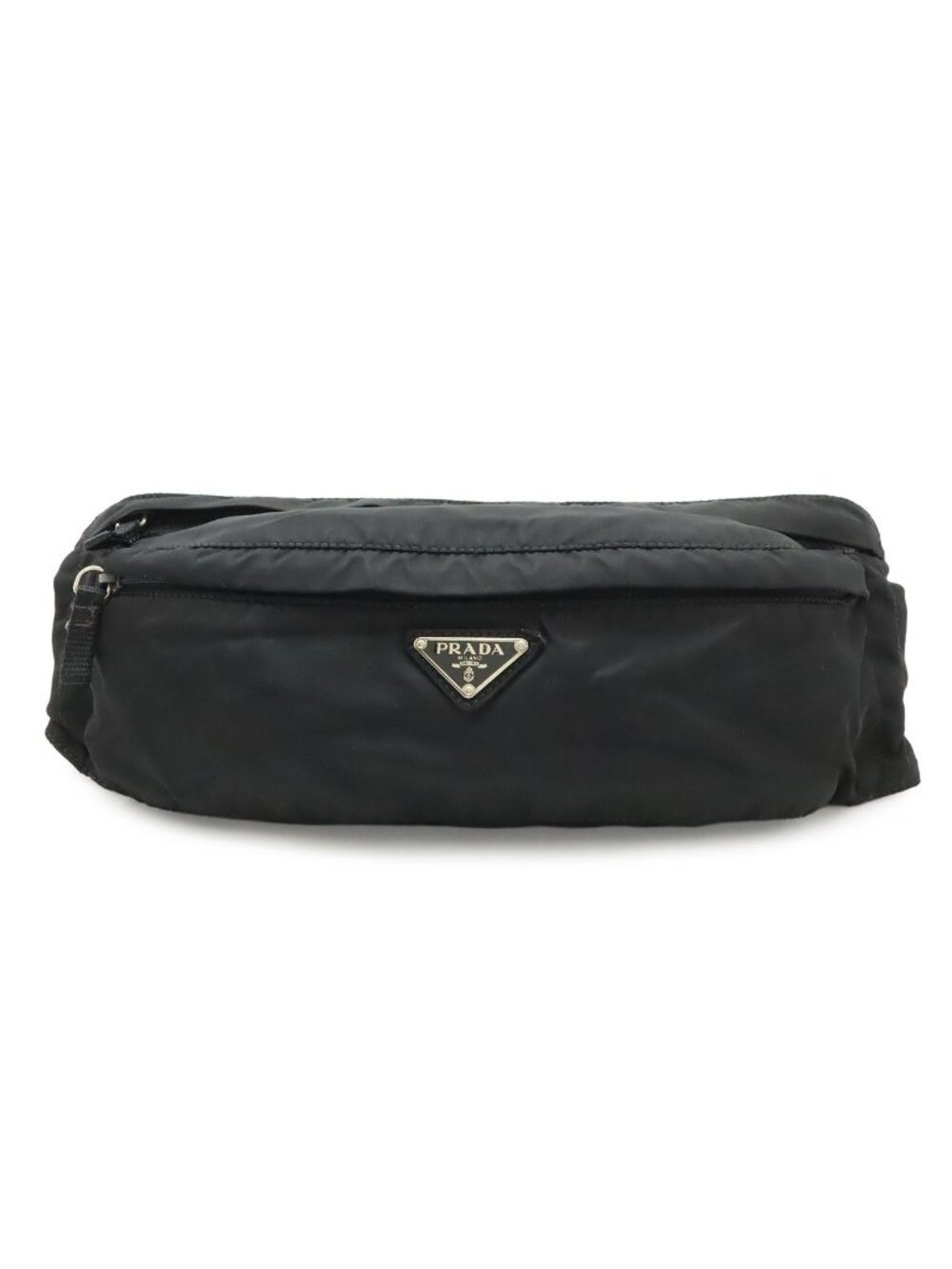 Prada Triangle Logo Belt Bag Waist Pouch Hip Nylon Black Silver - Picture 1 of 9